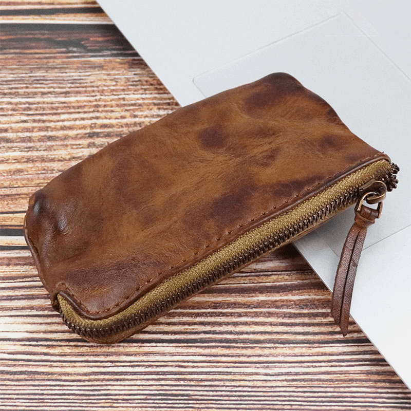 Unisex Made-Old Washed Genuine Leather Personality Casual Multi-Slot Clutch Purse Card Holder Wallet - MRSLM