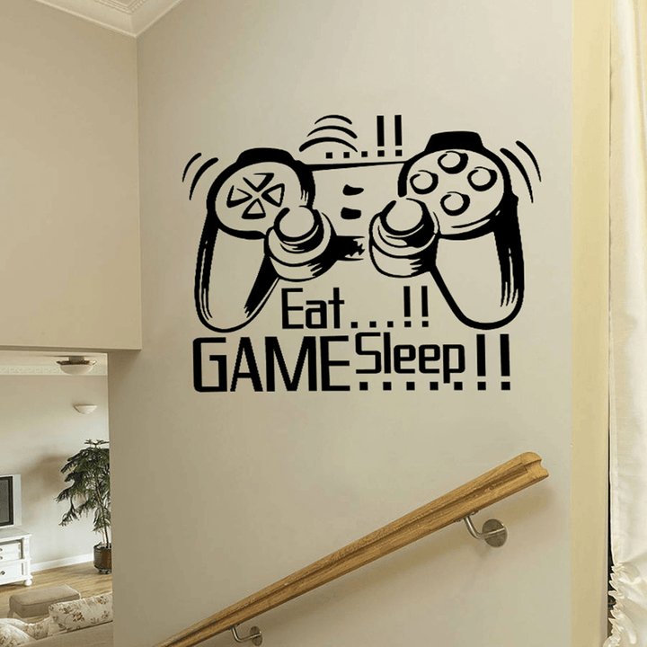 Creative Art Game Handle Wall Stickers "EAT SLEEP GAME" Black Vinyl Removable Printed Game Lovers Bedroom Wall Stickers Hot Play Game Handle Living Room Bedroom Personality Decoration Wall Stickers - MRSLM