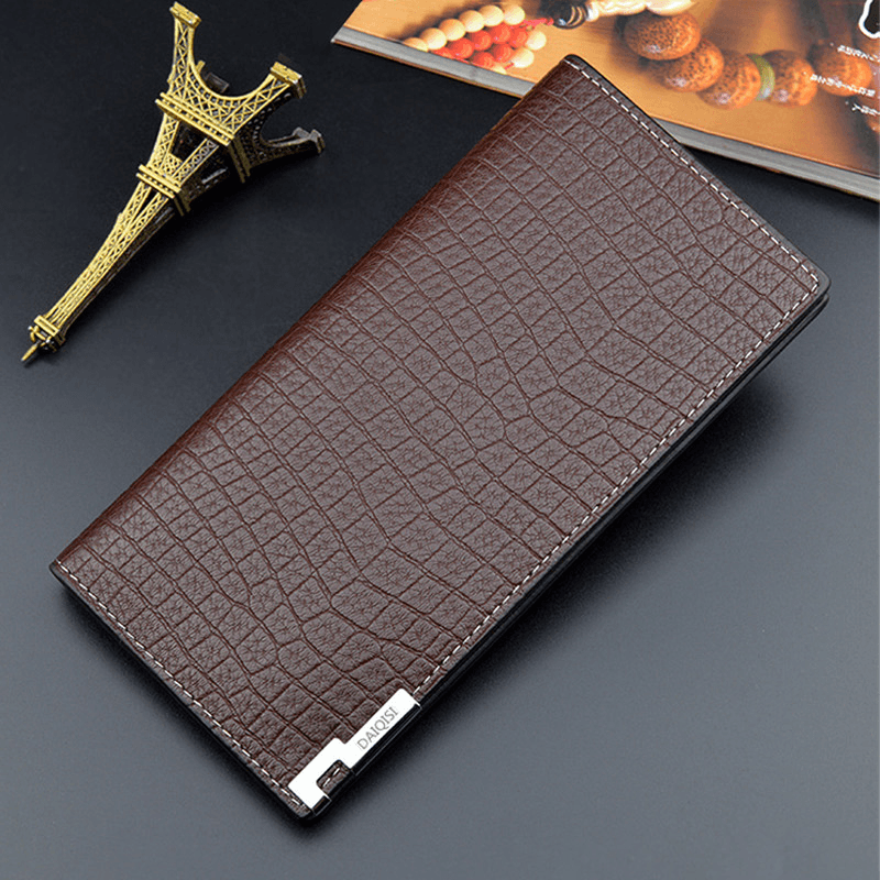 Men PU Soft Leather Long Bifold Thin Coin Purse Wallet Large Capacity Multi-Card Slot Card Holder Money Clip - MRSLM