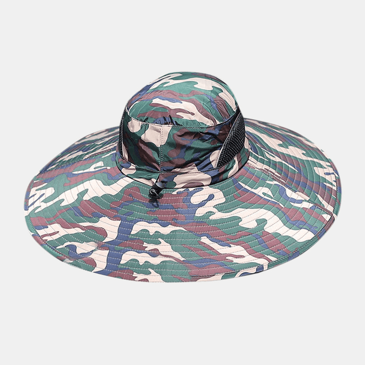 Mens UPF 50+ Bucket Hat Waterproof Mesh Breathable Sunshade Camouflage Cap Oversized Brim with String for Outdoor Fishing Hat Climbing - MRSLM