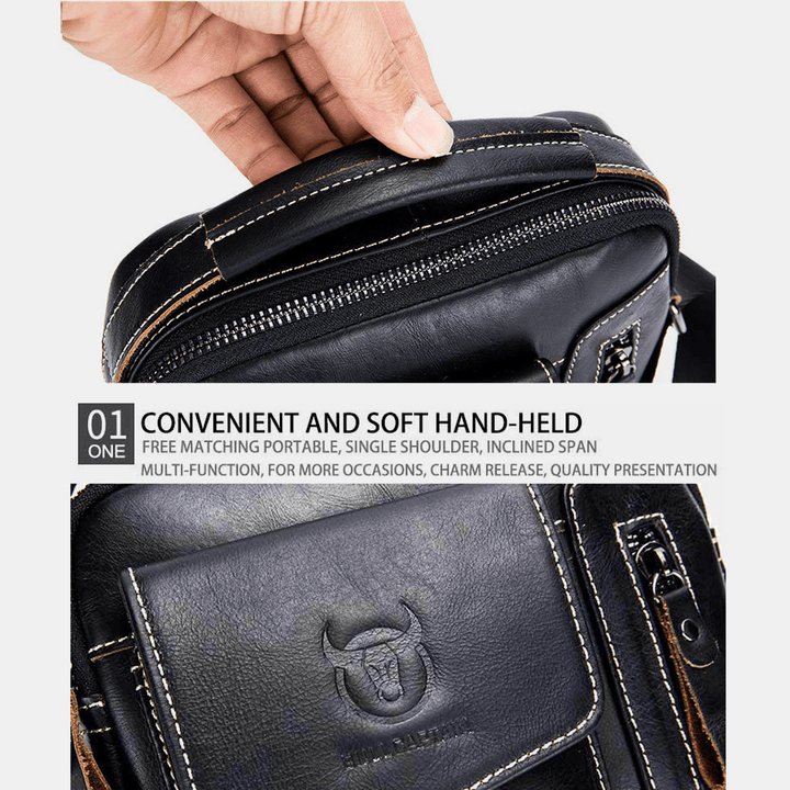 Bullcaptain Genuine Leather Business Messenger Bag Vintage Mini Shoulder Bag Crossbody Bag for Men - MRSLM