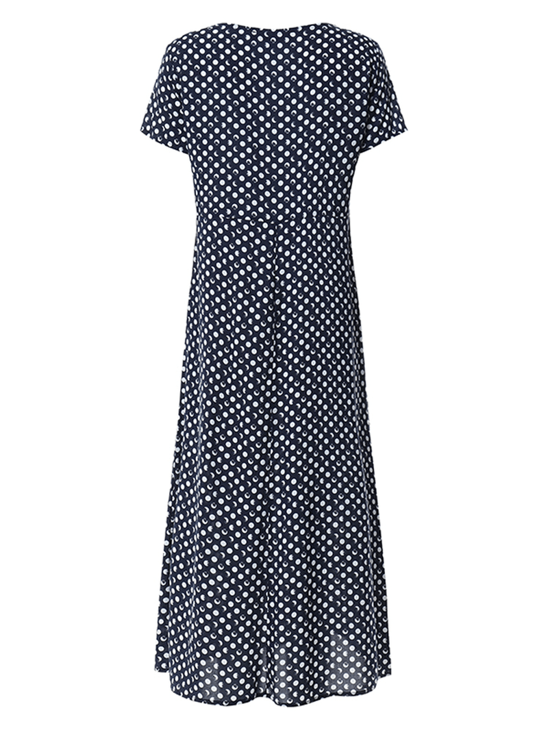 Crewneck Polka Dot Print Short Sleeve Midi Dress - MRSLM