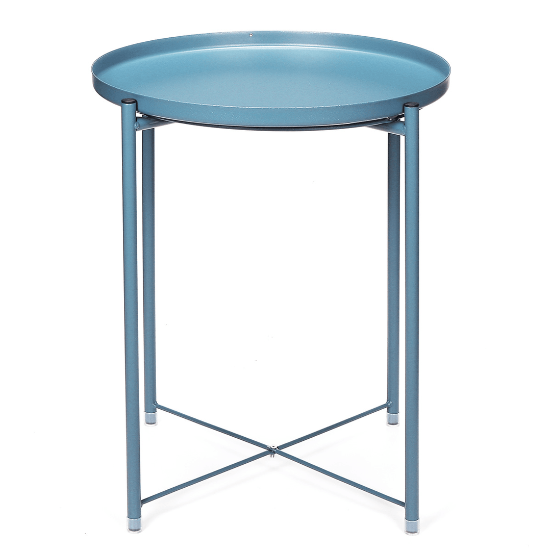 Round Tray Table Coffee Bedside Table Storage Steel Leg Industrial Modern Style - MRSLM