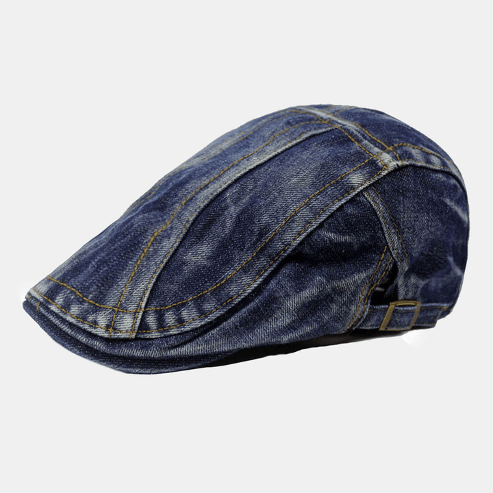 Men Washed Denim Stripe Stitching Berets Casual Sunscreen Adjustable Flat Caps Forward Cap - MRSLM