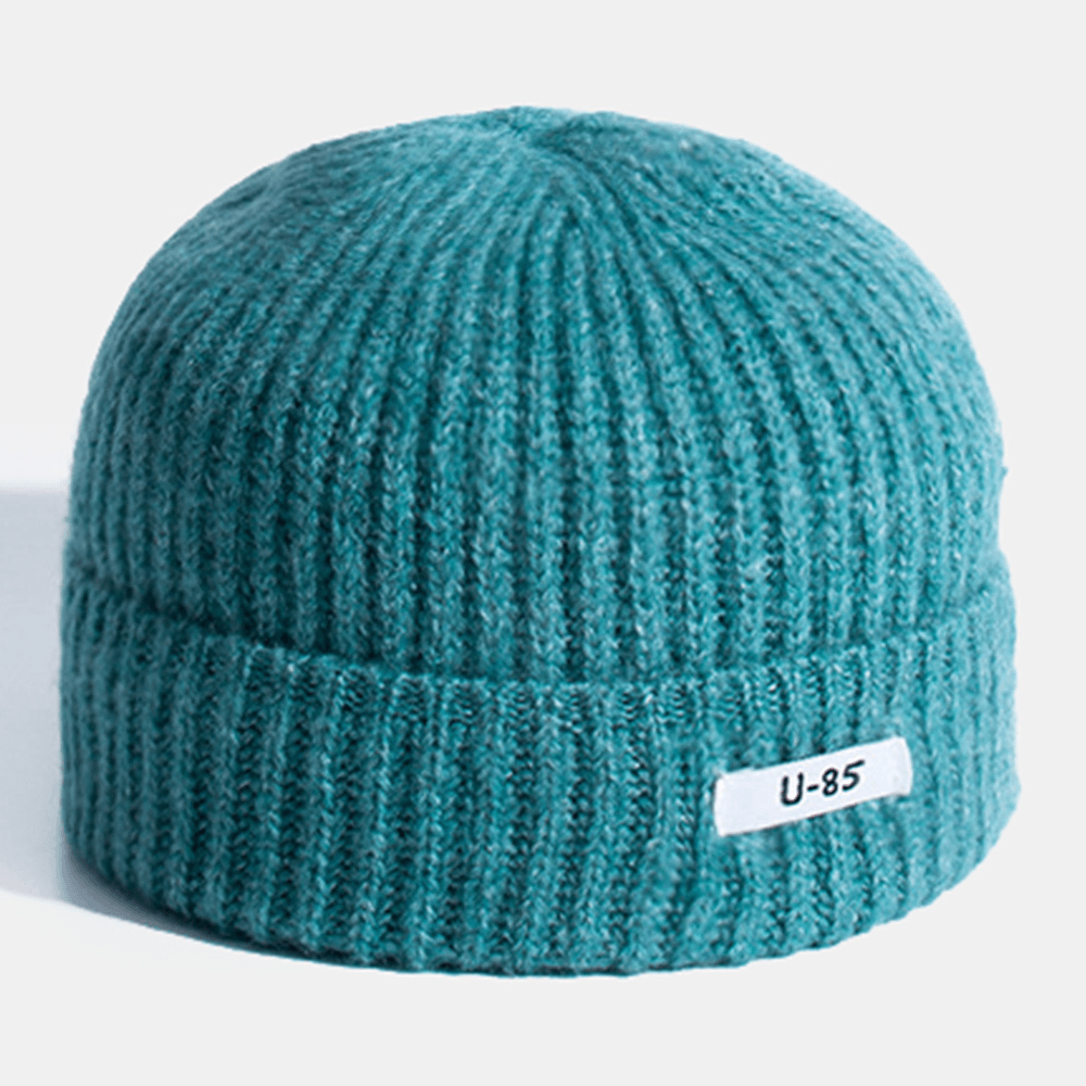 Unisex Acrylic Knitted Solid Color Cloth Label Dome All-Match Brimless Beanie Landlord Cap Skull Cap - MRSLM