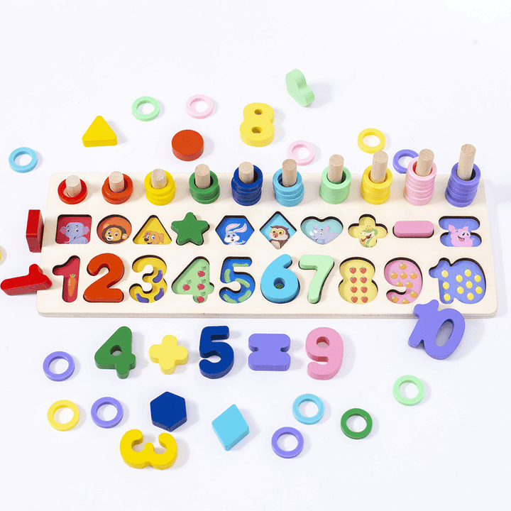 Wooden Educational Children'S Toy Three-In-One Color Number Shape Matching Puzzle - MRSLM