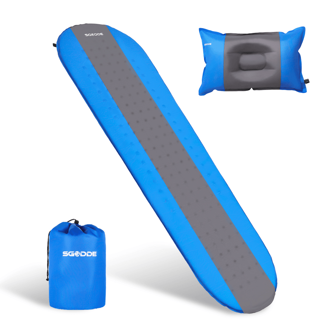 SGODDE Inflatable Sleeping Mat with Pillow Self Inflating Sleeping Pad Roll up Foam Bed Pads for Outdoor Camping Hiking - MRSLM