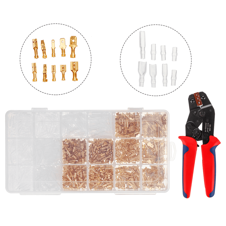1000Pcs Eletical Cimper Kit Wire Teminal Cimping Tool Pier Male Female Comectors Insulated Terminal Crimping Tool Set - MRSLM