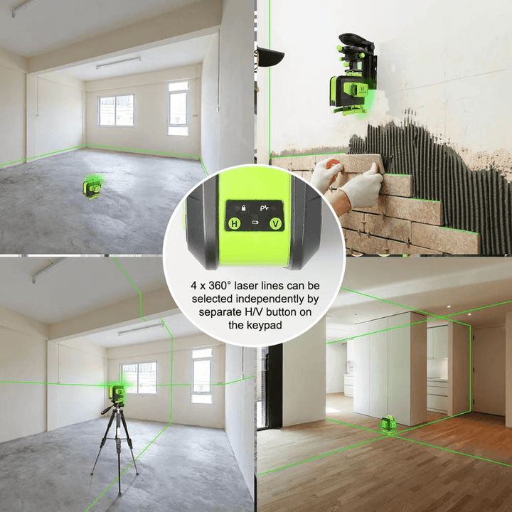 Huepar 904DG 16 Lines 4D Cross Line Laser Level Green Beam Line with Remote Control for Tiles Floor Multifunction - MRSLM