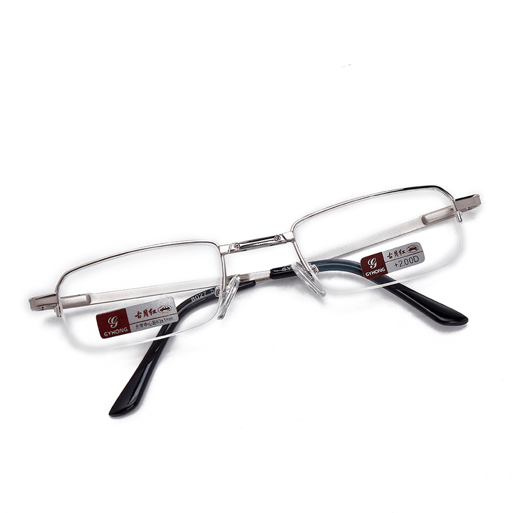 Unisex Full Metal Frame Foldable Easy Carry Convenient HD Reading Glasses Presbyopic Glasses - MRSLM