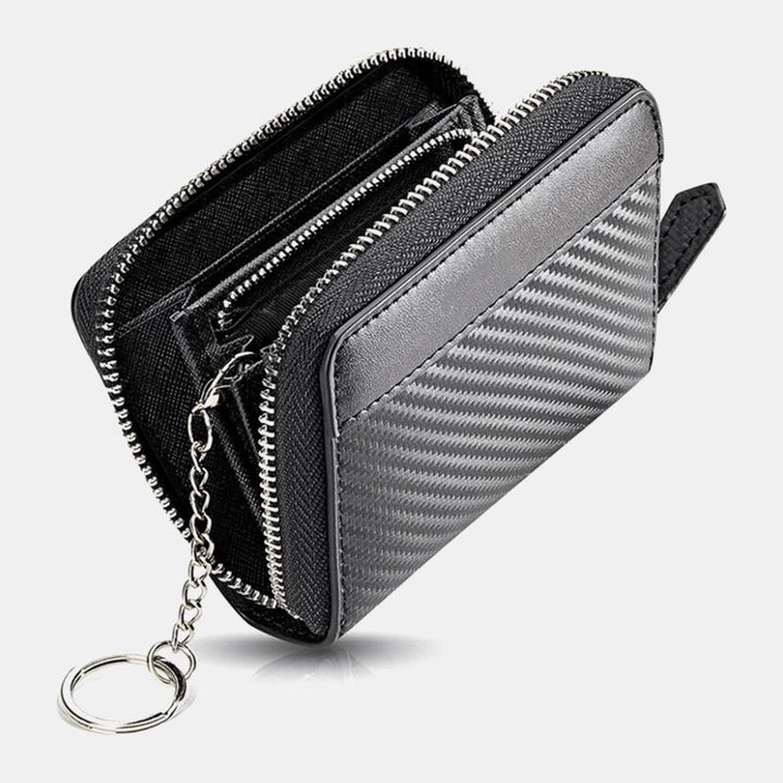 Unisex Microfiber Carbon Fiber Patchwork Coin Purse Card Case Wallet with Keychain - MRSLM