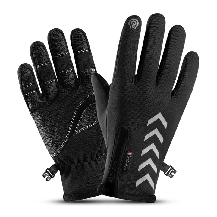 Cycling Warm Gloves Season Outdoor Waterproof Sports Anti-Skid Five-Finger Touch Screen Night Riding Highlight Reflective Gloves - MRSLM