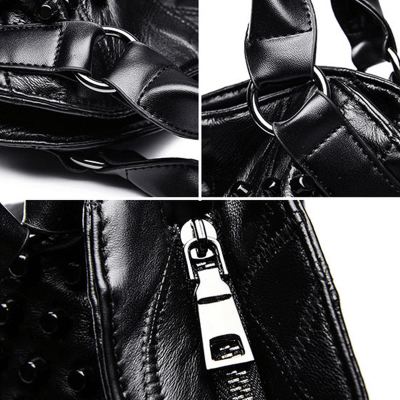 Women Genuine Leather Rivet Fashion Patchwork Handbag - MRSLM