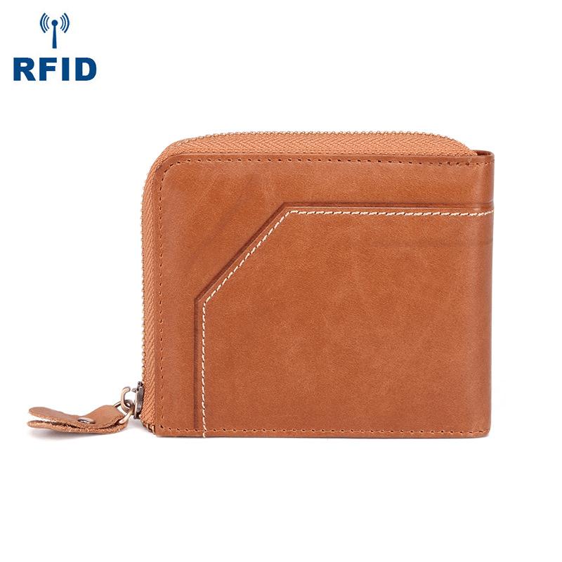 Men Genuine Leather Vintage Wallet RFID Blocking Zipper Coin Bag Card Holder - MRSLM