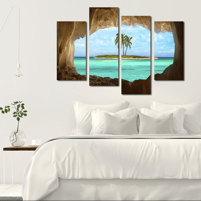 Miico Hand Painted Four Combination Decorative Paintings Isolated Island Wall Art for Home Decoration - MRSLM