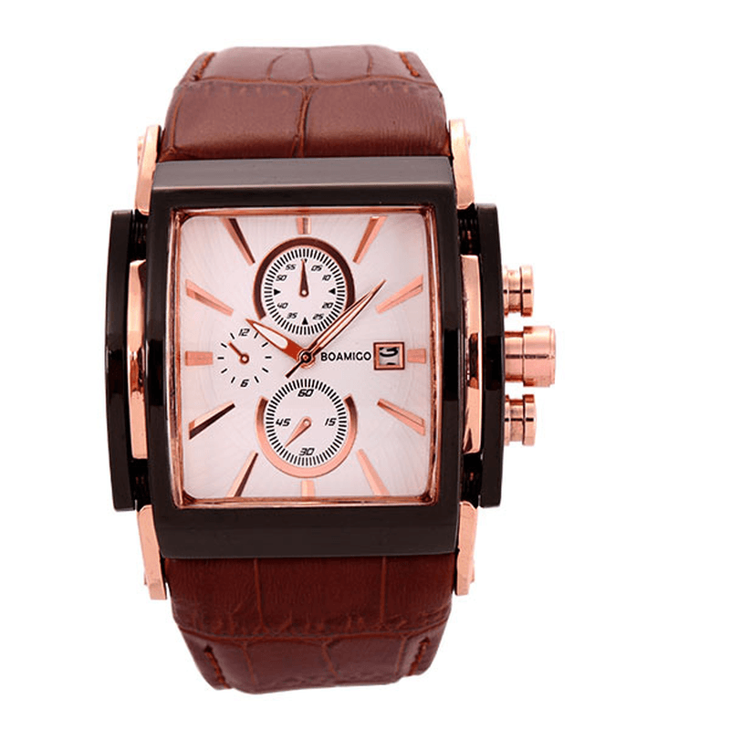 BOAMIGO 2098 Retro Small Square Watch Calendar Men Waterproof Leather Strap Quartz Watch - MRSLM