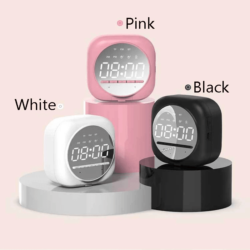 Wireless USB Bluetooth 5.0 LED Mirror Alarm Clock Speaker TF FM Radio Clock Digital Snooze Table Clock Wake up Phone Holder Electronic Large Time Display Home Decoran Clock - MRSLM