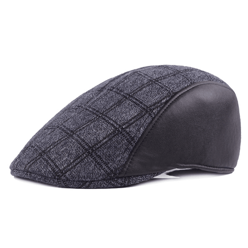 Mens Vintage Grid Casual Patchwork Beret Caps - MRSLM