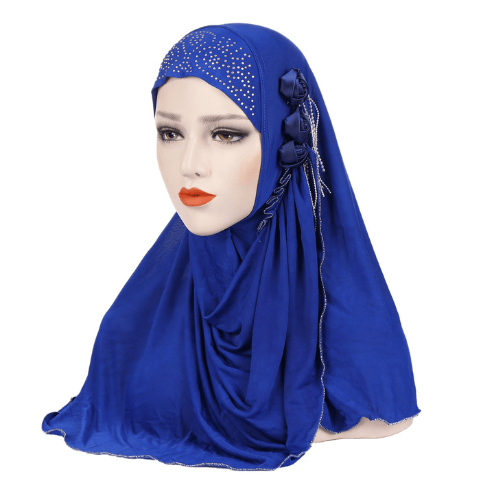 Women New Ice Silk Side Three Flower Tassels Arabian Hat Arab Wrap Scarf Turban Hat - MRSLM