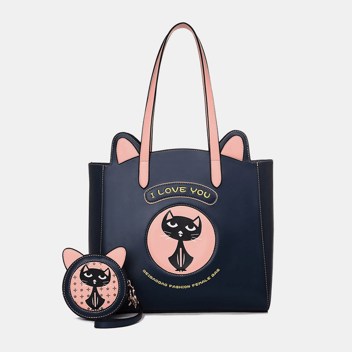 2PCS Women Fashion Crossbody Bag Cat Pattern Handbag - MRSLM