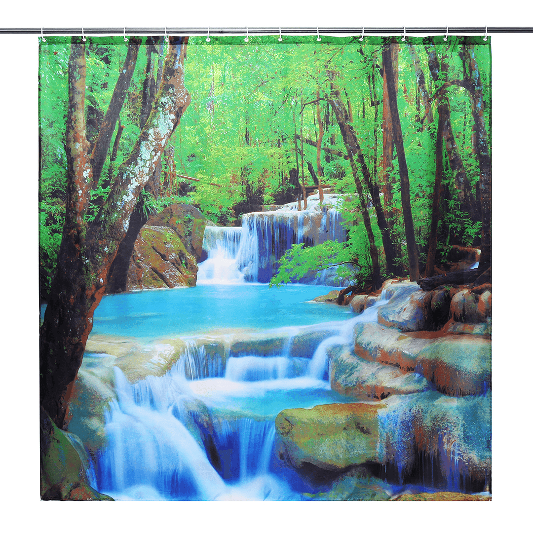 3D Waterfall Nature Scenery Bath Shower Curtain Water Resistant Bathroom Shield - MRSLM