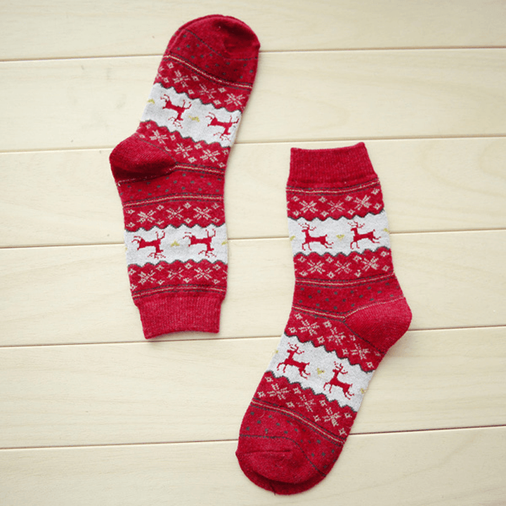 Women Thickened Wool Socks Deer Pattern Christmas Stockings - MRSLM