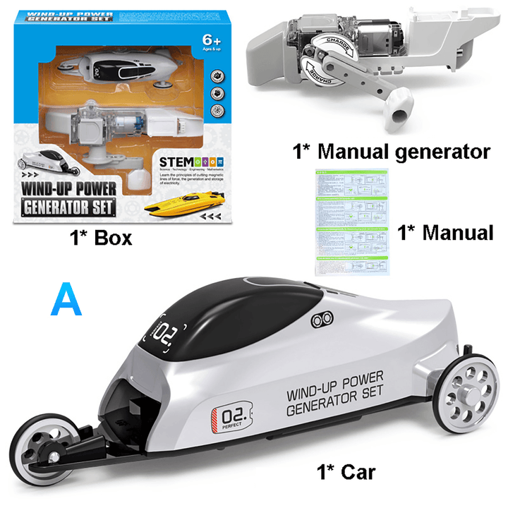 Kids Manual Crank Generator Boat Car Outdoor Pool Teens Educational Toys Kits - MRSLM