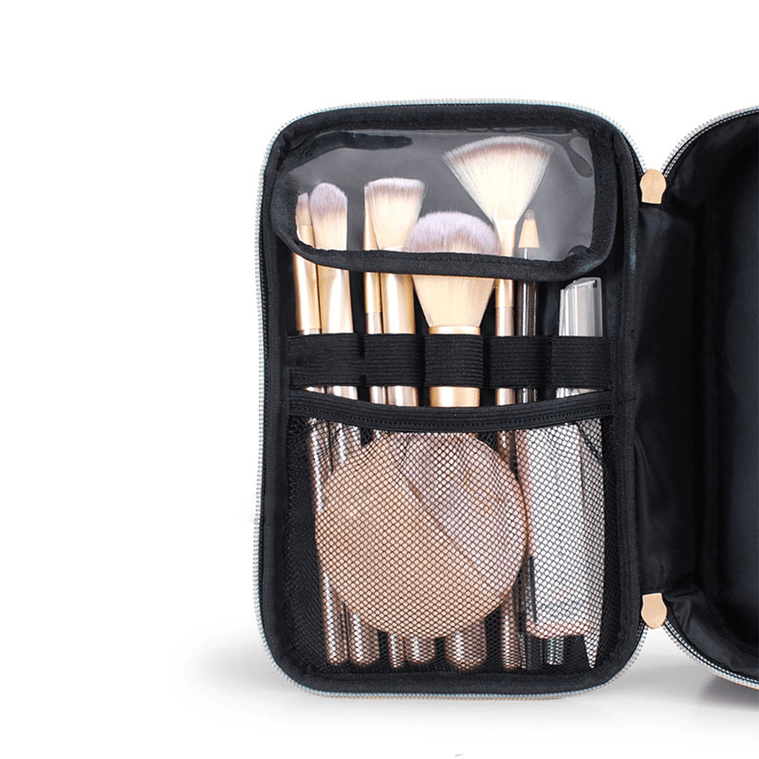 Travel Large Capacity Cosmetic Bag Case Organizer Pouch with Mesh Bag Brush Holder Make up Toiletry Bags for Women - MRSLM