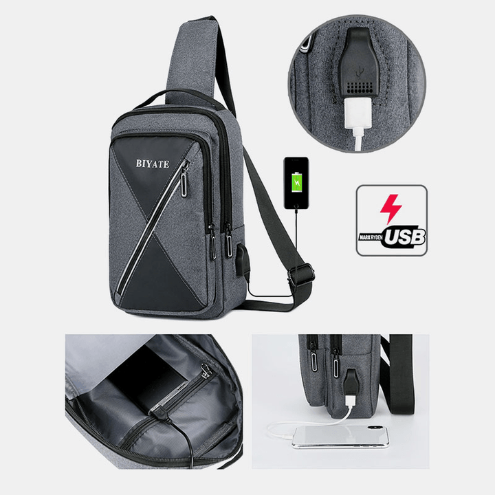 Men USB Charging Multi-Pocket Chest Bag Oxford Non-Slip Wear-Resistant Waterproof Casual Shoulder Bag Crossbody Bags - MRSLM