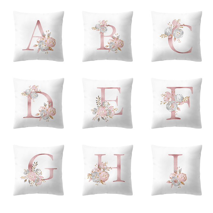 Simple Nordic Style Pink Alphabet ABC Pattern Throw Pillow Cover Home Sofa Creative Art Pillow Case - MRSLM