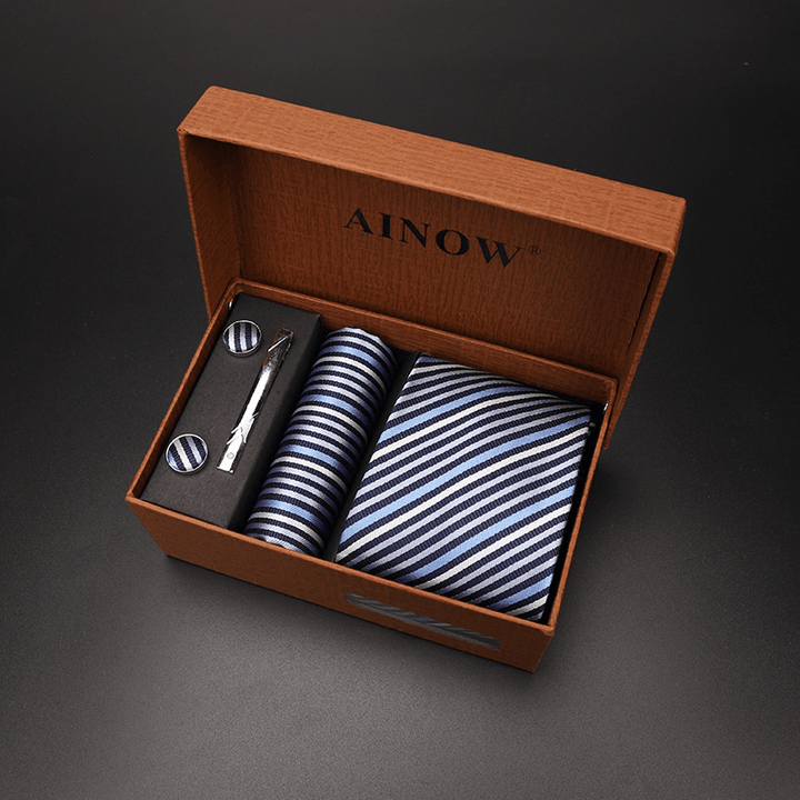 Men'S Ties and Pocket Square Cufflinks Tie Clip Set - MRSLM