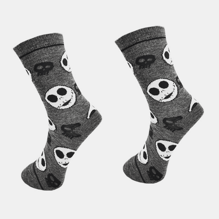 3Pcs Men Cotton Cartoon Skull Figure Casual Sport Outdoor Anti-Slip Tube Socks - MRSLM