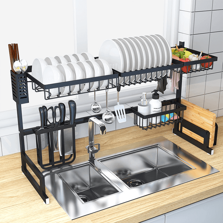 Large Sink Dish Drying Rack Holder Drainer Stainless Steel Kitchen Cutlery Storage Shelf - MRSLM