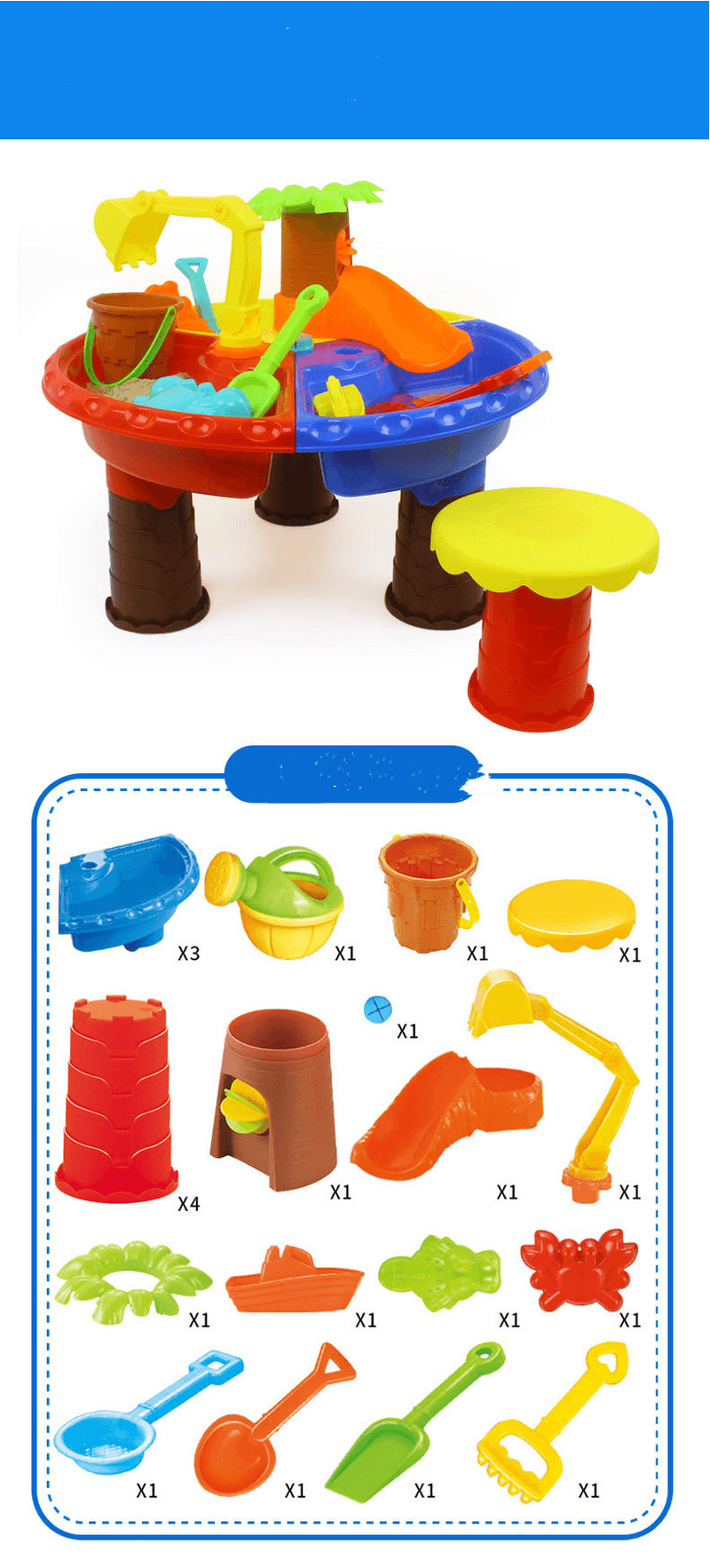 Water Table Set Summer Sand and Water Table Box Baby Kids Children Outdoor Beach Waterwheel Toys Family Play Set - MRSLM