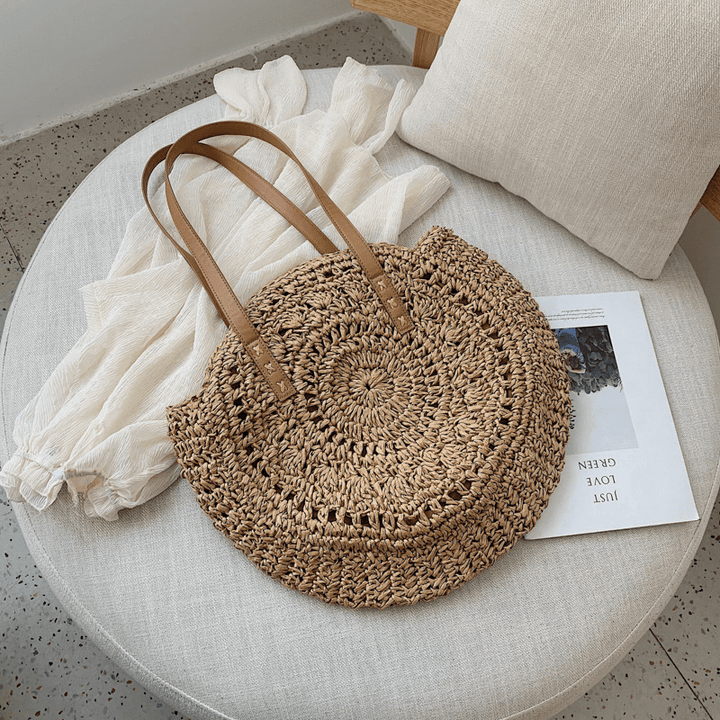 Women Summer Beach Large Capacity Straw Woven Handbag Tote Bag - MRSLM