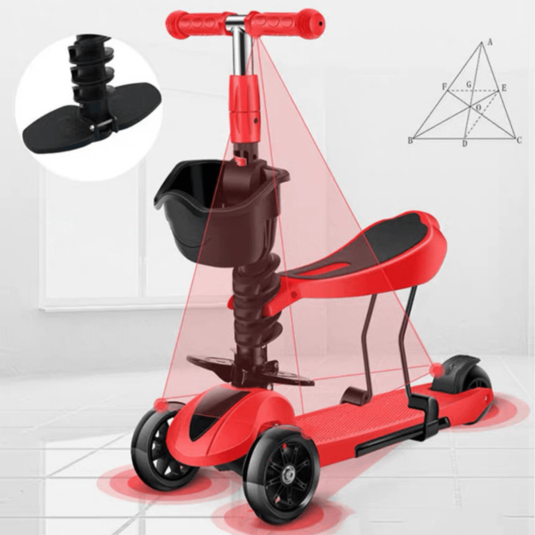 2-In-1 Folding Kids Scooter with Seat Saddle Toddlers Walker Children Bicycle with Flashing Wheels for 3-6 Years Old - MRSLM