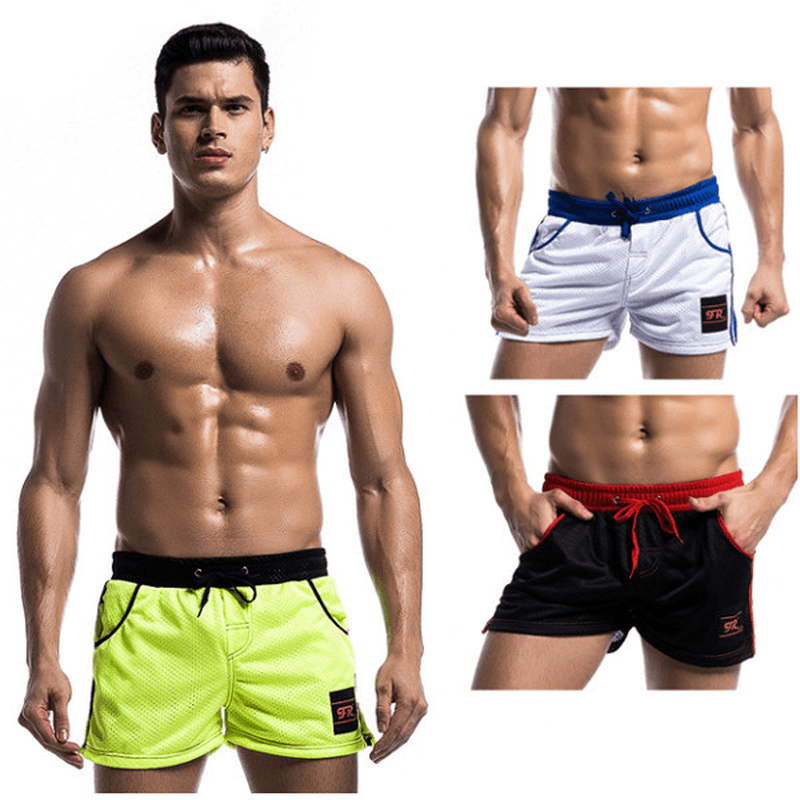 Mens Mesh Underwear Shorts Leisure Fashion Running Fitness Elastic Waist Drawstring Sports Shorts - MRSLM