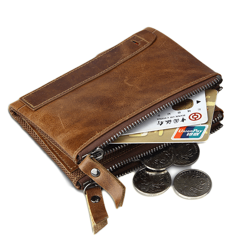 RFID Antimagnetic Genuine Leather Wallet Vintage 7 Card Holders Coin Bag for Men - MRSLM