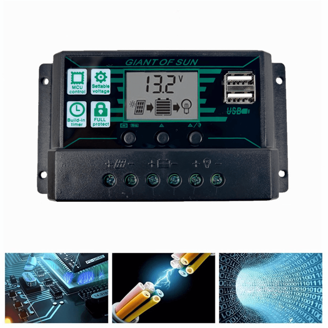 10A-60A Amp Solar Panel Battery Regulator Charge Controller 12/24V Auto Dual USB - MRSLM