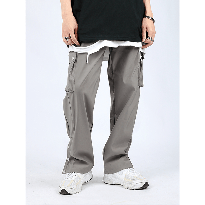 High Street Multi-Pocket Casual Trousers for Men and Women Side Breasted Drawstring Cargo Pants Harajuku Solid Loose Pants - MRSLM