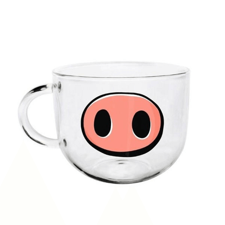 Handmade Cartoon Glass Cup High Temperature Resistant Transparent Water Mug Cat Pig Nose Pattern Glass Mug - MRSLM