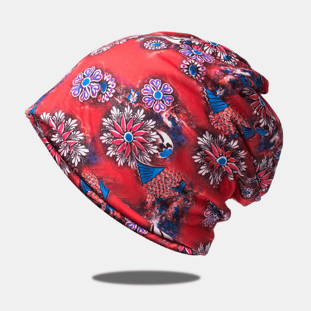 Women Dual-Use Breathable Baotou Hat Cotton Overlay Colored Floral Printed Casual Elastic Scarf Beanie Hat - MRSLM