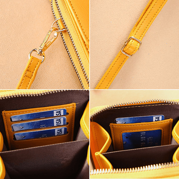 Women Multi-Slots Flap Magnetic Button Stitch Detail Crossbody Bag Multi-Pockets Touch Screen on the Back 7 Inch Phone Bag - MRSLM