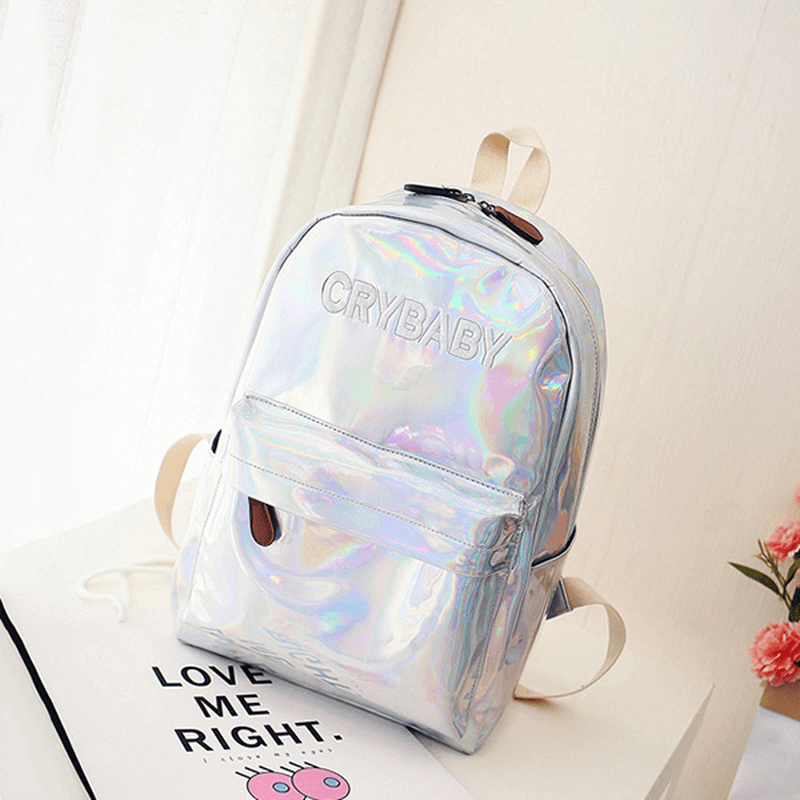 Women Reflective Laser Letter Personality Handbag Backpack - MRSLM