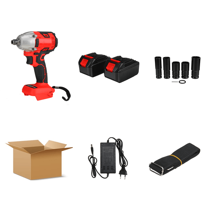 Brushless Cordless Electric Impact Wrench LED 330N.M 1/2" Square Drive W/ 1/2 Battery & Sockets - MRSLM