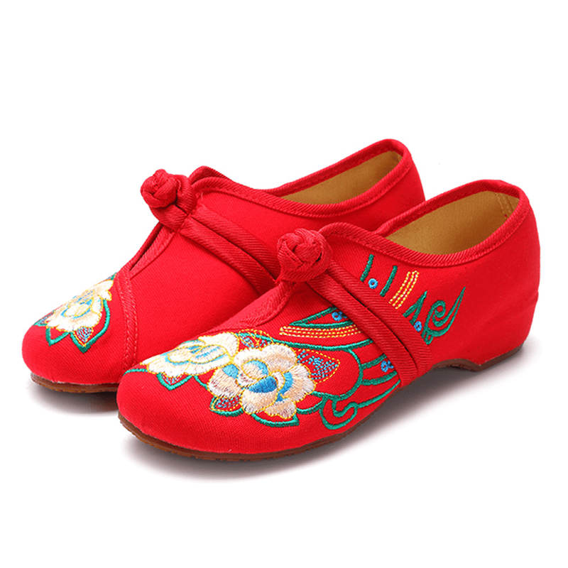 Women Lace up Cloth Chinese Embroidered Flower Flat Loafers - MRSLM