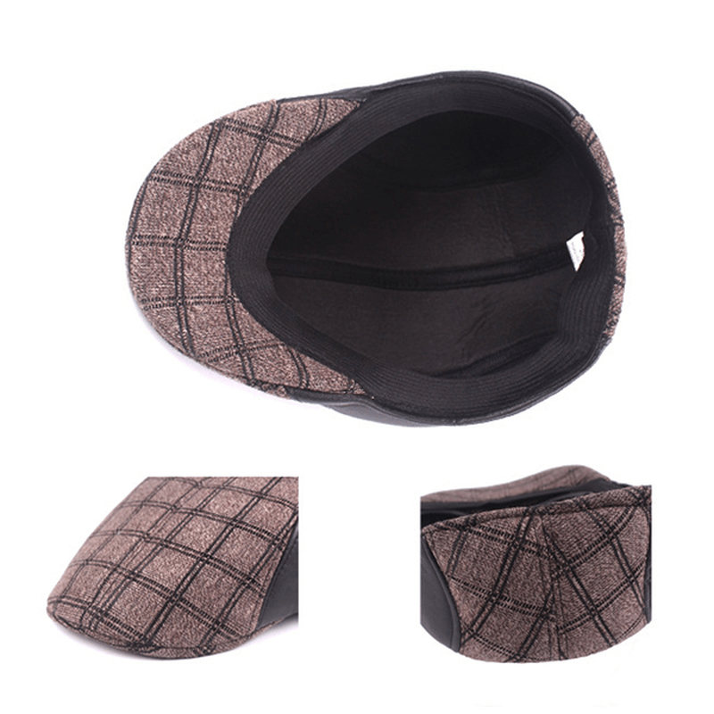 Mens Vintage Grid Casual Patchwork Beret Caps - MRSLM