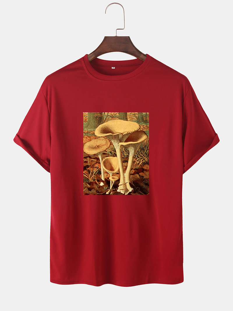 Mens Cartoon Mushroom Graphic O-Neck Community Spirit Cotton Short Sleeve T-Shirts - MRSLM