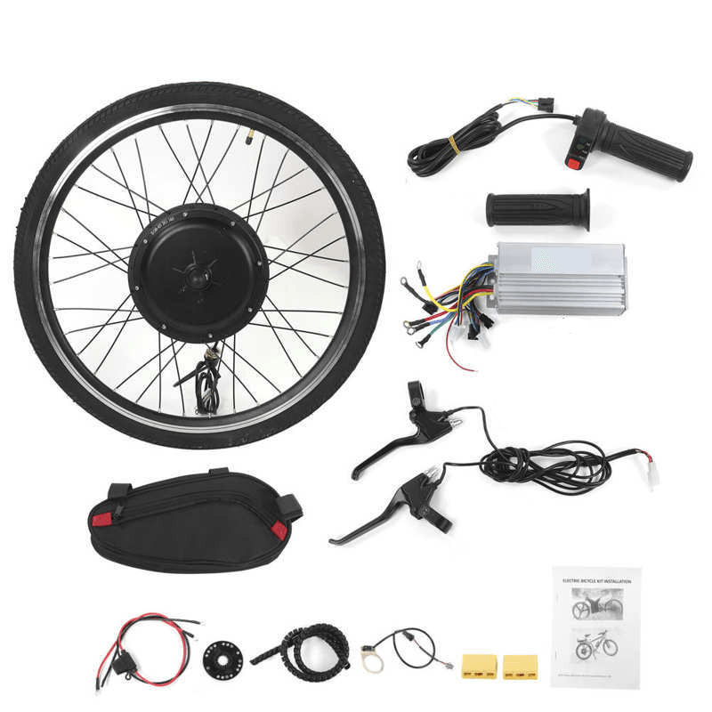 1000W 36V 26" Front/Rear Wheel Hub Kit Electric Bike Conversion Set with Controller E-Brake Levers Twist Throttle Grips - MRSLM