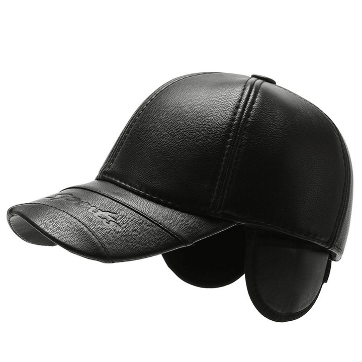 Men'S Middle-Aged and Elderly Winter Cold-Proof PU Leather Hat - MRSLM